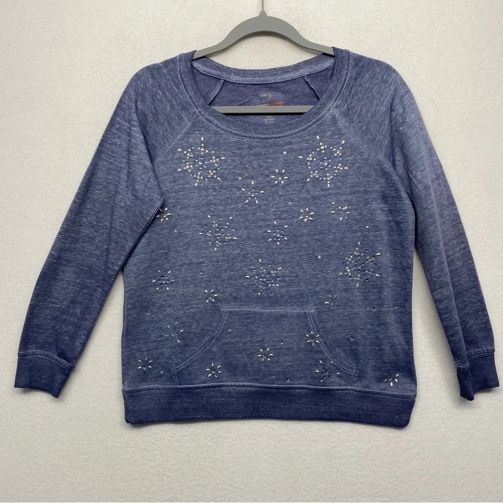 Style & Co Sport The Essential Sweatshirt Blue Snowflake‎ PS SP